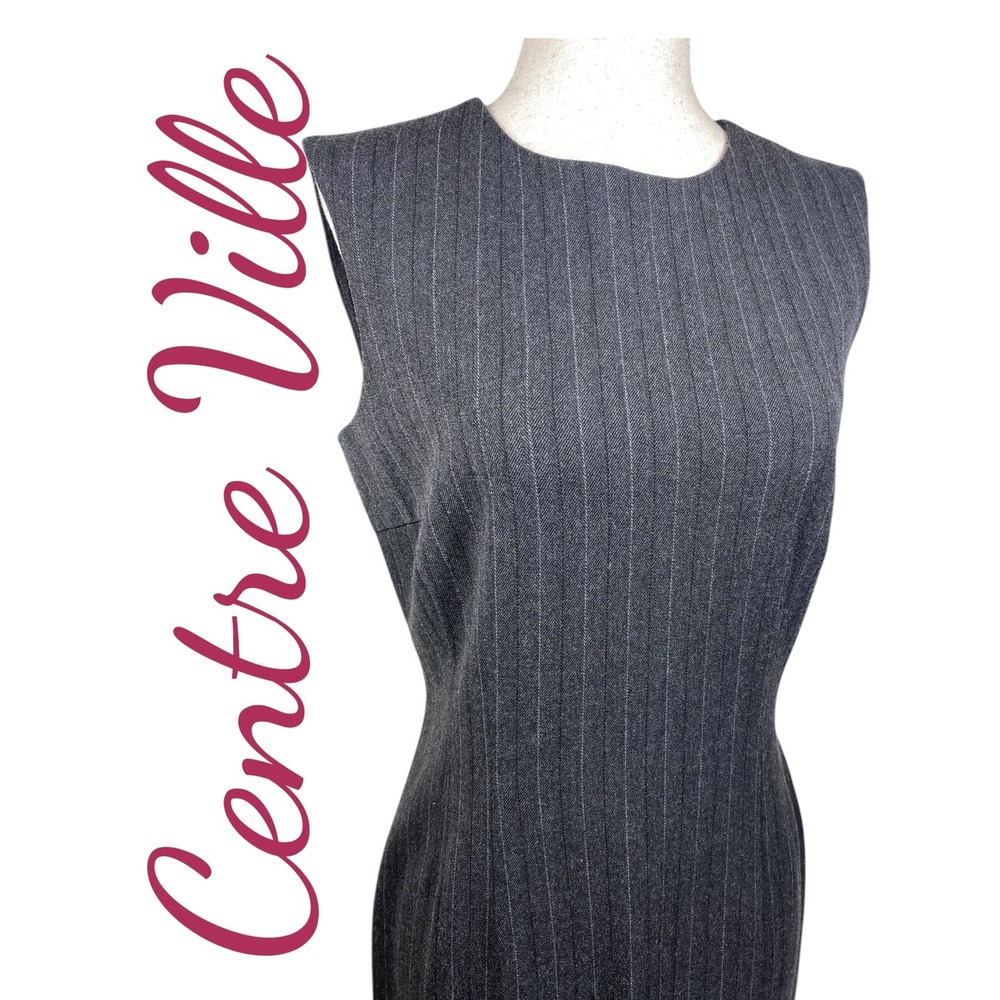 Centre Ville Paris Grey Pinstripe Sheath Dress Sleeveless Office Size S Corpcore - Picture 3 of 10
